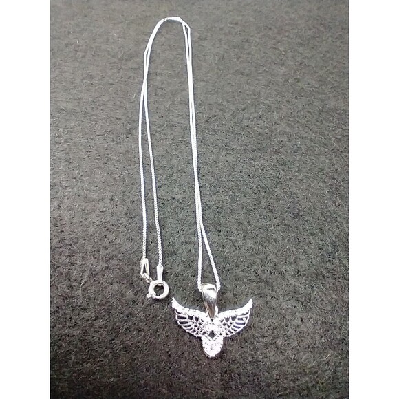Angel Wings AAA CZ Pendant Sterling On 925 Box Chain Approx 10" - Picture 2 of 8